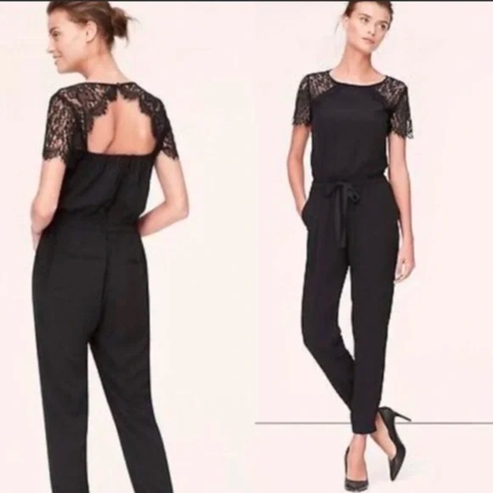 Loft black lace sleeve jumpsuit